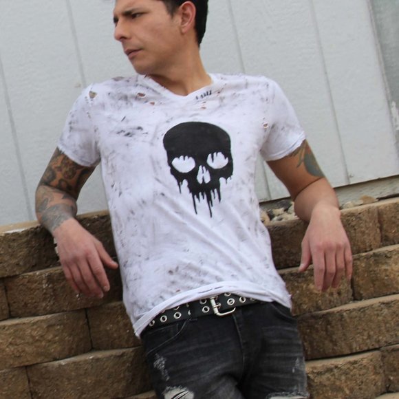 Skull Handmade Distressed Destroyed Ripped Altered - Picture 3 of 3